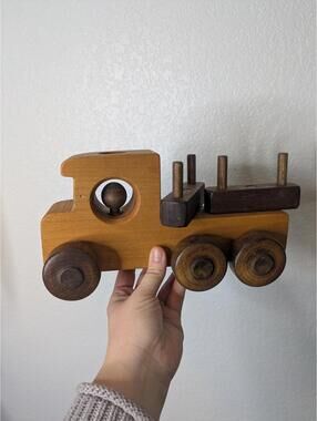 Wood Works Wooden Toy Truck Vintage Logging Truck Natural Wood Waldorf Style